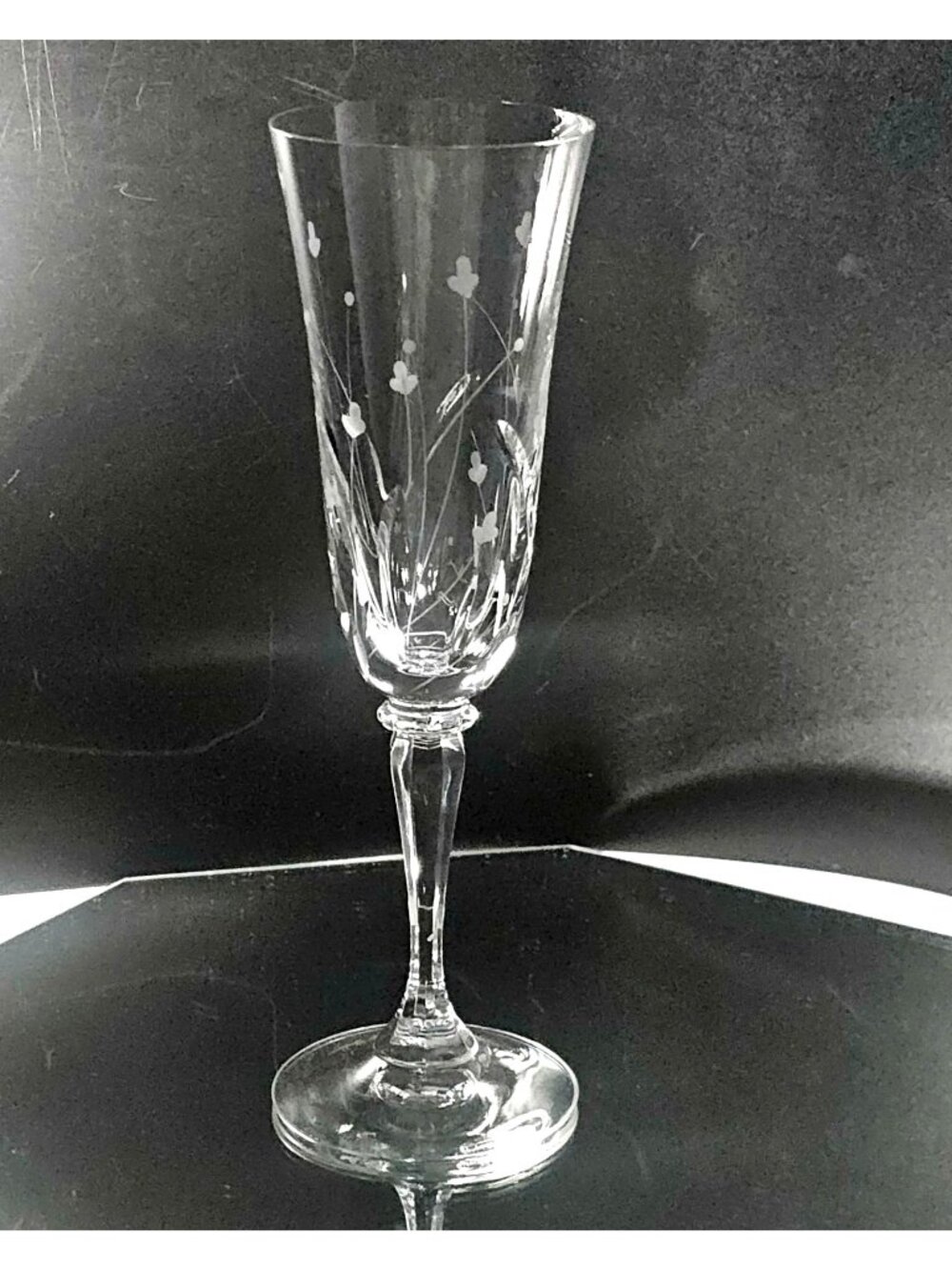Gorham Crystal Snow Blossom Champagne Flutes 8.5" etched flower buds romantic